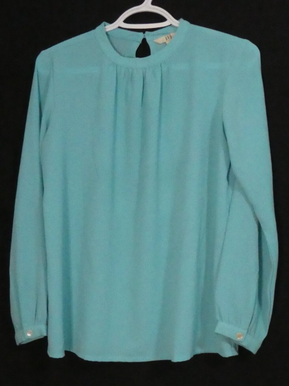 AND Turquoise Blue Pleated Crewneck Blouse Long Sleeve - Size 8